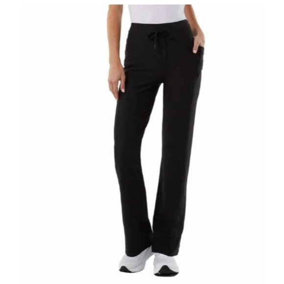 NWOT 32 Degrees Women's M High Rise Ribbed Active Yoga Semi-Flare Pant, Black - Picture 1 of 8